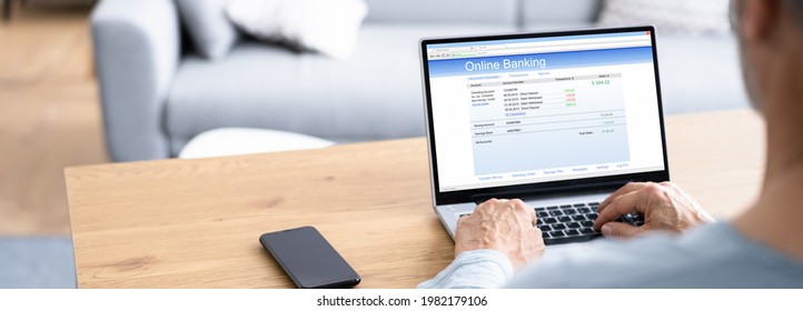 Electronic Bank Statement On Laptop. Checking Account Using Internet