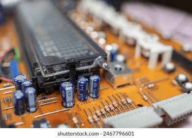 Electronic board with microcircuits close-up