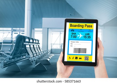 Electronic Boarding Pass on your Tablet. Concept of modern travel.