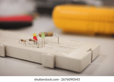 Electronic breadboard with resistors and LED components