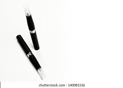 Electronic Cigarette, Detail And Components. E-cigarette Business Image With Copy Space