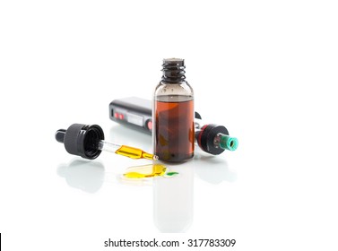 Electronic cigarette liquid flavour isolate on white