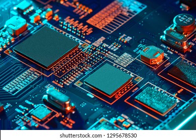 Electronic circuit board close up. - Shutterstock ID 1295678530