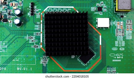 Electronic circuit board close up.