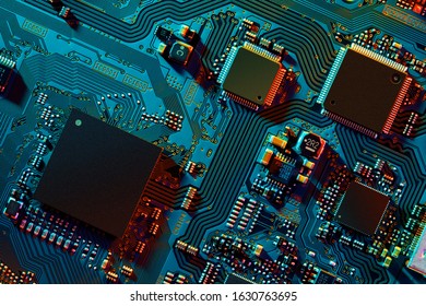 Electronic circuit board with electronic components such as chips close up. The concept of the electronic computer hardware technology. - Shutterstock ID 1630763695