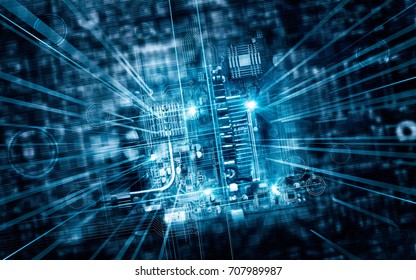 Electronic circuit board futuristic server code processing and abstract computer hardware technology mainboard, technology concept - Shutterstock ID 707989987