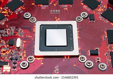 Electronic circuit board with processor, close up