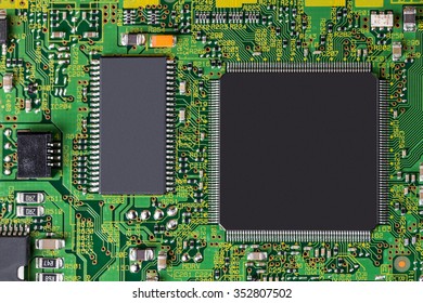 Electronic Circuit Board With Processor, Top View