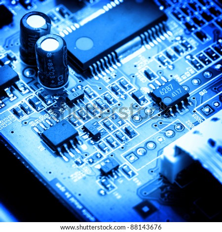  electronic circuit close-up. Macro background