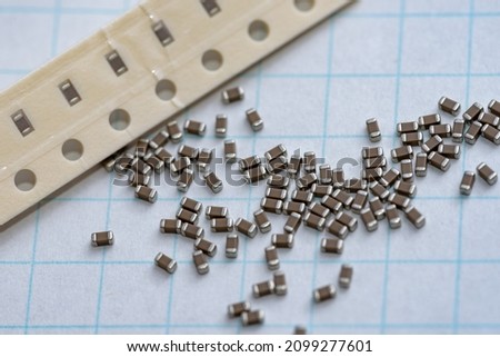 Electronic components, Lots of chip ceramic capacitor on graph paper