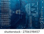 Electronic computer circuit board hardware technology. Motherboard digital chip. Computer components background.