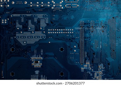 Electronic computer circuit board hardware technology. Motherboard digital chip. Computer components background.