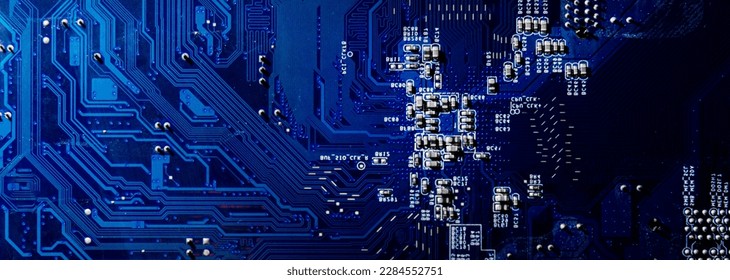 Electronic computer hardware technology.Circuit board.On the other hand Motherboard digital chip.Tech science background. Integrated communication processor. Information engineering component.Banner.