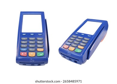  (Electronic Data Capture) EDC Machine. Credit Card reader machine. Terminal for cashless payment on white background