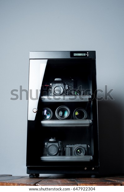 Electronic Dehumidify Dry Cabinet Storage Cameras Stock Photo