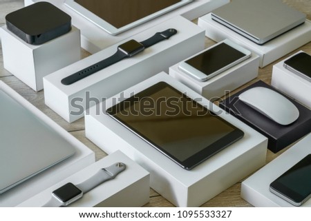 Electronic devices - computer, tablet, smartphone and smart watch. Technology mock up