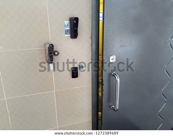 Electronic Door Locks Homes Apartments Contactless Stock Photo