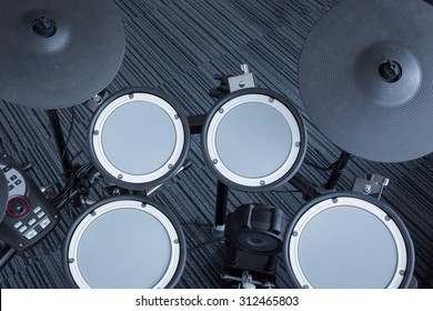 Electronic Drum Set As Musical Background Technology Theme, Top View