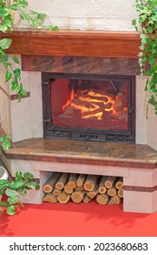 Electronic Effects Fire Place Ceramic Logs Decor Marble Stone Front