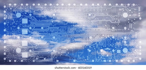 Electronic Embedded System Design Process PCB Layout Routing Over Blue Sky Background