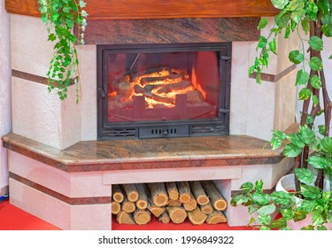 Electronic Fire Place Ceramic Logs Decor Marble Stone Front