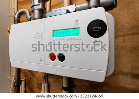 electronic gas meter in Dutch household (translation: meter reading)