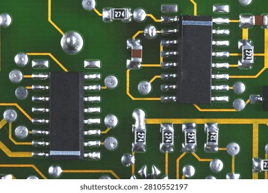 electronic green board with two microcircuits and other parts