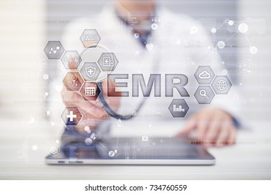 Electronic Health Record. EHR, EMR. Medicine And Healthcare Concept. Medical Doctor Working With Modern Pc. 