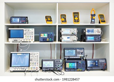 Electronic measuring devices of voltmeters and oscillographs in store exhibition