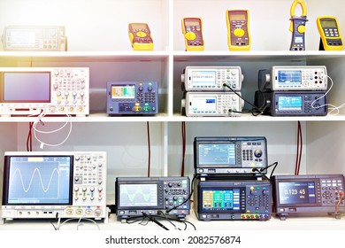 Electronic measuring devices of voltmeters and oscillographs in store exhibition
