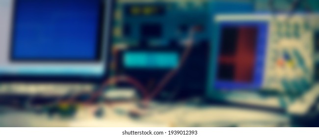 electronic measuring instruments in hitech computer laboratory, blurred background