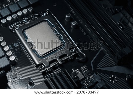 Electronic motherboard with processor close-up