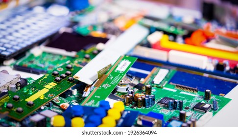 electronic PCB garbage as background from recycle industry and old consumer devices