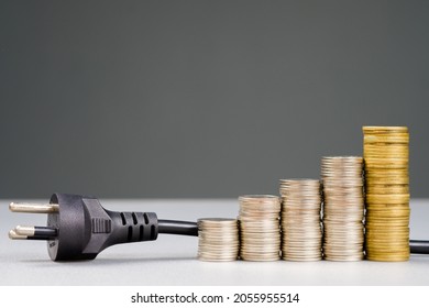 Electronic Plug And Growth Money Coins, How To Reduce The Electricity Bill And Save More Money, Electricity And Economy Concept