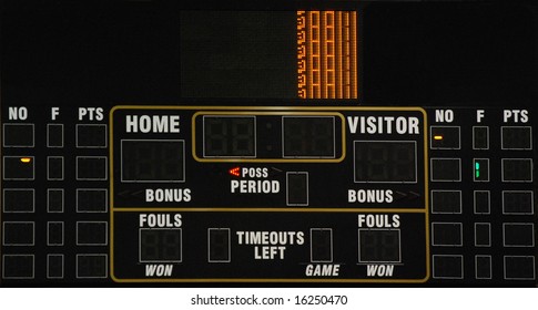 Electronic scoreboard for basketball in high school gym
