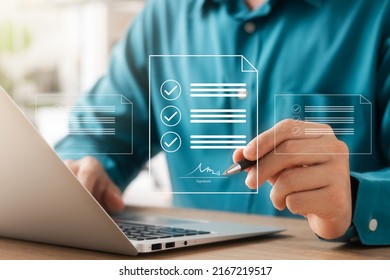 Electronic signature concept, business people sign electronic documents on digital documents, paperless office, future business contract signing. - Shutterstock ID 2167219517