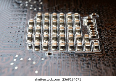 Electronic SMD elements and electrical circuit board close-up
