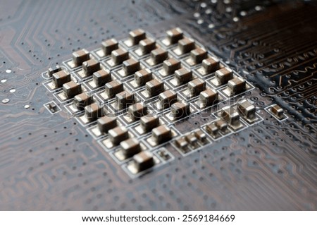 Electronic SMD elements and electrical circuit board close-up