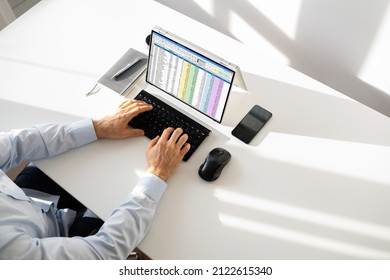 Electronic Spreadsheet Analyst Or Auditor Using Software On Hybrid Laptop
