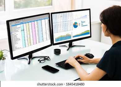 Electronic Spreadsheet On Analyst Auditor Computer Screen