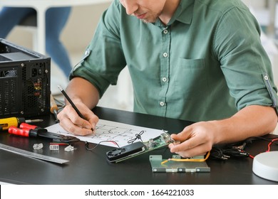 Electronic Technician Working In Service Center