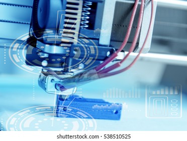 Electronic three dimensional plastic printer during work 