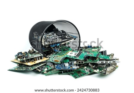 Electronic waste of mainboard computer - old TV circuit boards from recycle industry isolated on white background.