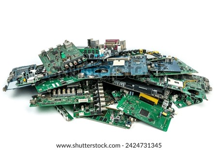 Electronic waste of mainboard computer - old TV circuit boards from recycle industry isolated on white background.