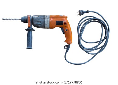 Electronice drill that has a long service life on a white background. Two old drills use a drill bit for screws. - Powered by Shutterstock