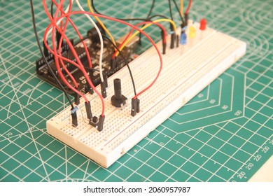 Electronics Arduino Project Breadboard with potentiometer and push button