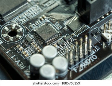 electronics circuit board with components microship on motherboard