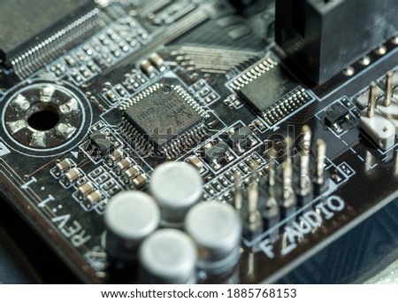 electronics circuit board with components microship on motherboard
