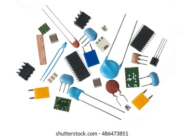 electronics components, white background 
