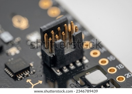Electronics connector on printed circuit board macro photo arduino development
